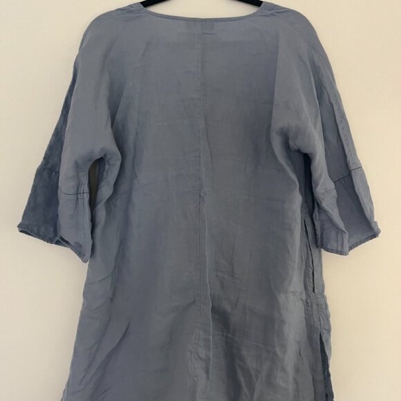 Donna Karan Light Blue Short Sleeved Linen Mini Dress Medium - Picture 4 of 4